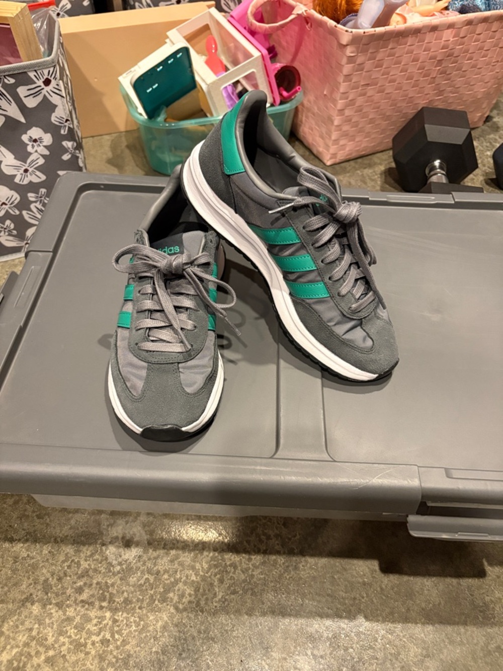 adidas Gray Sneakers with Teal Three-Stripes